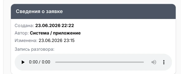 Сведения о заявке
